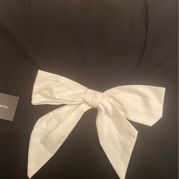 French Connection Bow Back Stretch Black Cotton Short Sleeve T-Shirt MED - Picture 6 of 7